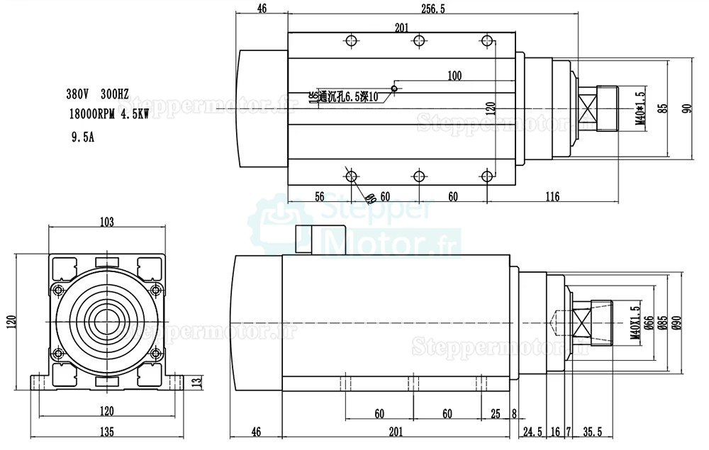 Moteur de broche cnc refroidi par air GDZ120x103-4.5 220V/380V 4,5kW 18000/24000 tr/min, pince ER32 400hz